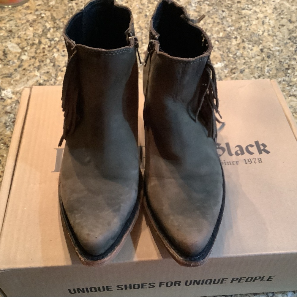 Liberty Black Ada Vegas Olive Green Fringe Booties